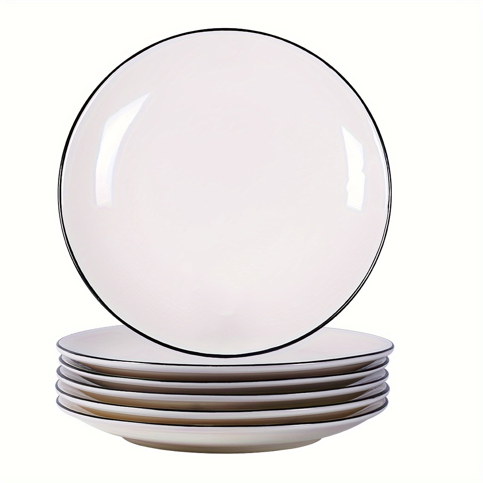 6-Piece White Dinner Plate Set – with Black Rim