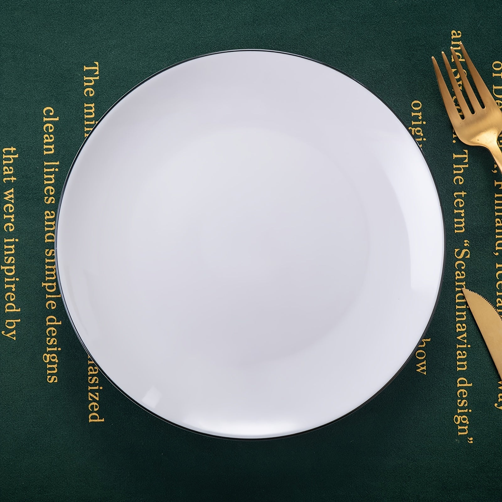 6-Piece White Dinner Plate Set – with Black Rim