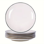 6-Piece White Dinner Plate Set – with Black Rim