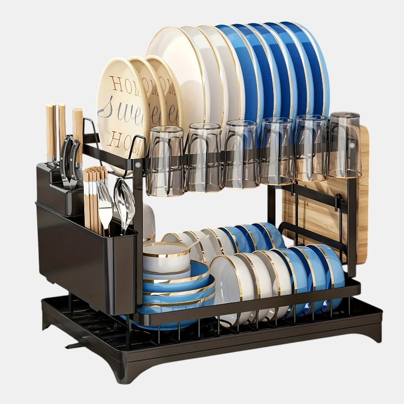 Dish Rack With Drainboard, Utensil Holder & Cup Hooks