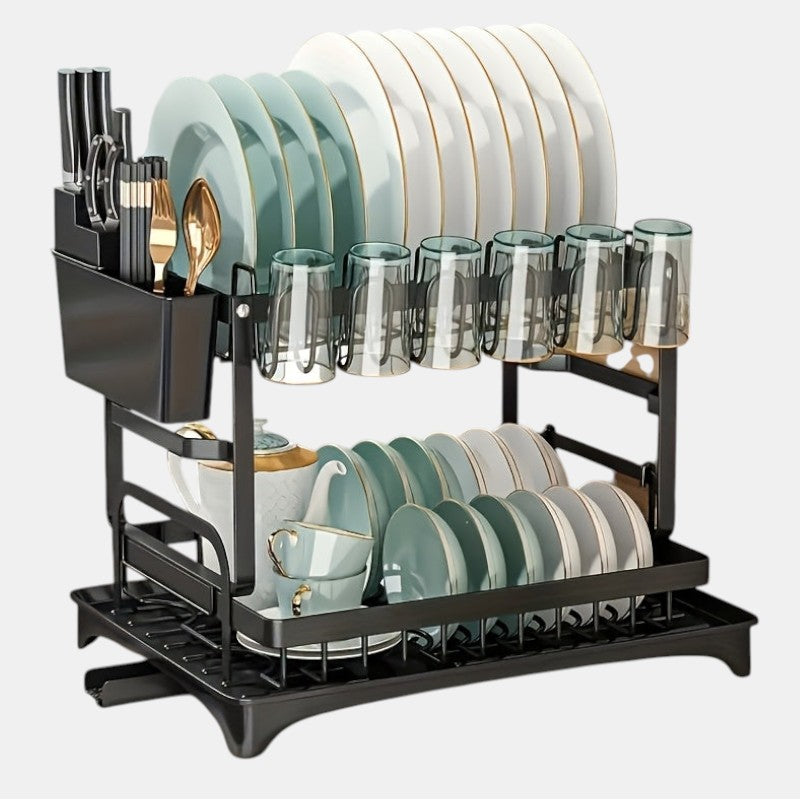 Dish Rack With Drainboard, Utensil Holder & Cup Hooks