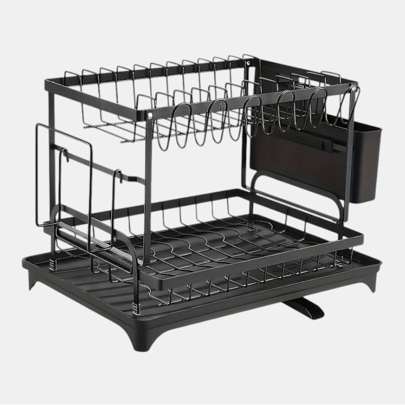 Dish Rack With Drainboard, Utensil Holder & Cup Hooks