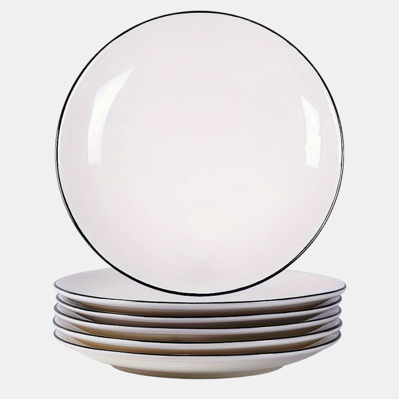6-Piece White Dinner Plate Set – with Black Rim