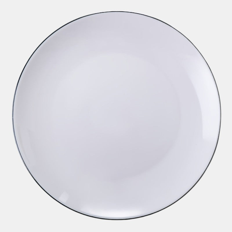 6-Piece White Dinner Plate Set – with Black Rim